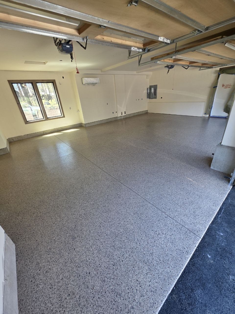 Same garage after epoxy flake floor installed by 360 Surfaces, Vancouver WA