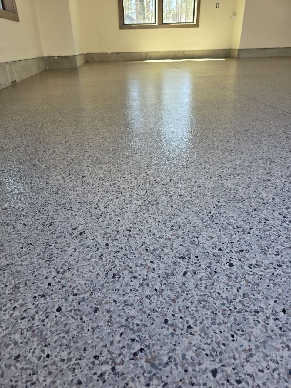 Epoxy flake garage floor installed by 360 Surfaces, Vancouver WA