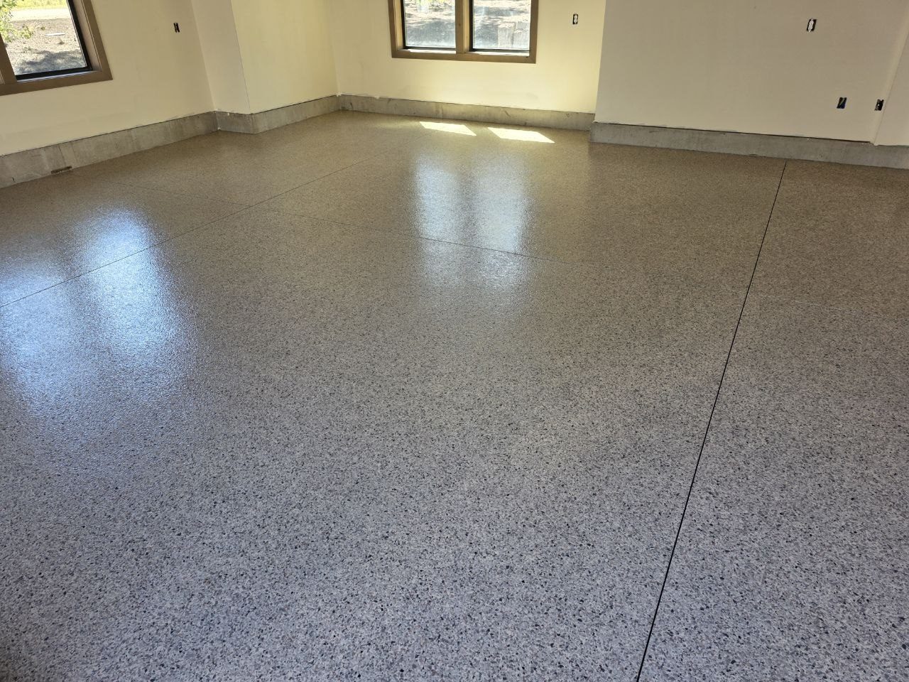Epoxy flake garage floor installed by 360 Surfaces, Vancouver WA